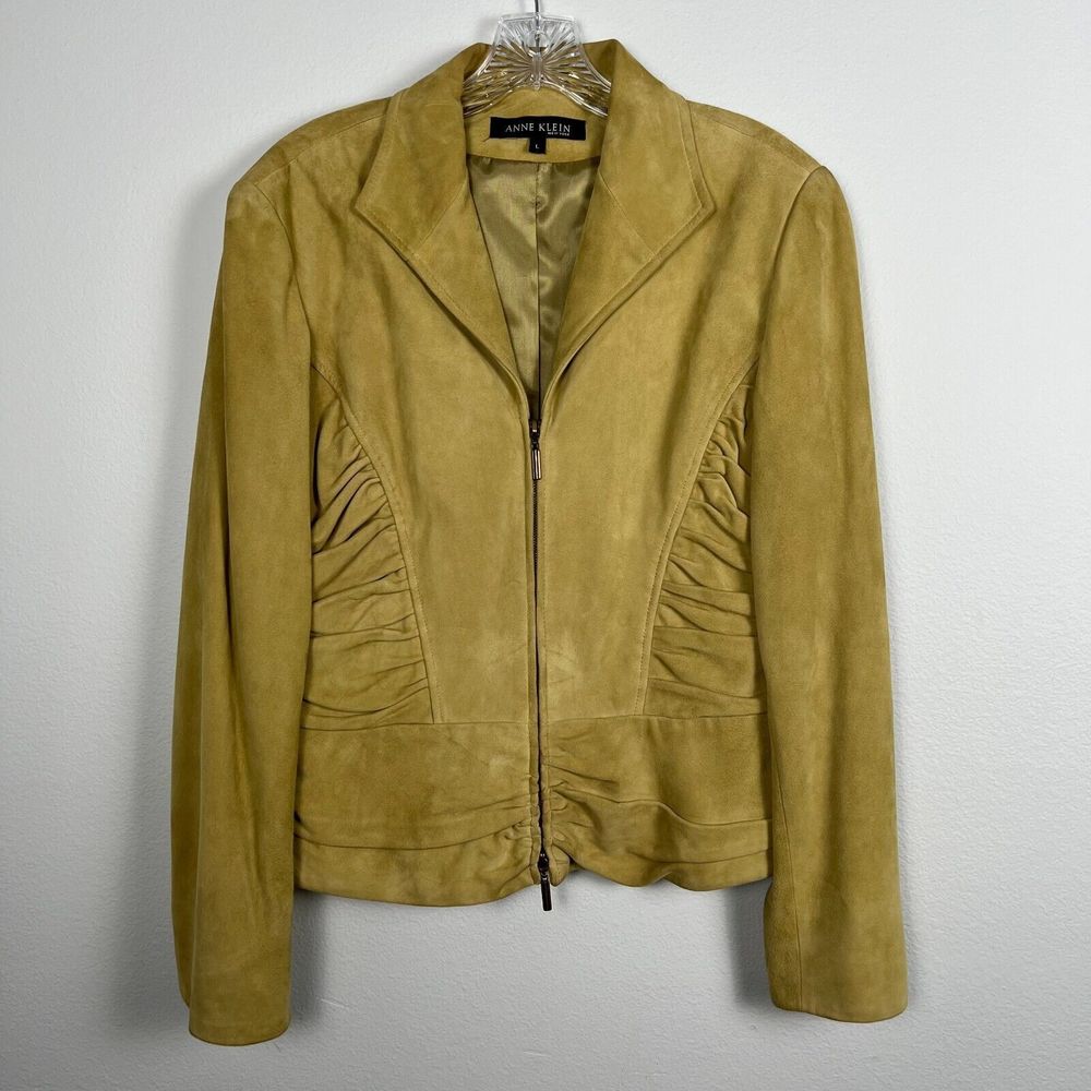 Anne Klein Mustard Yellow Suede Zip Front Jacket